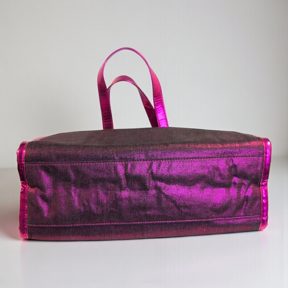Juicy Couture Metallic Fuchsia Pink Tote Bag Gold JC Logo - Picture 2 of 11